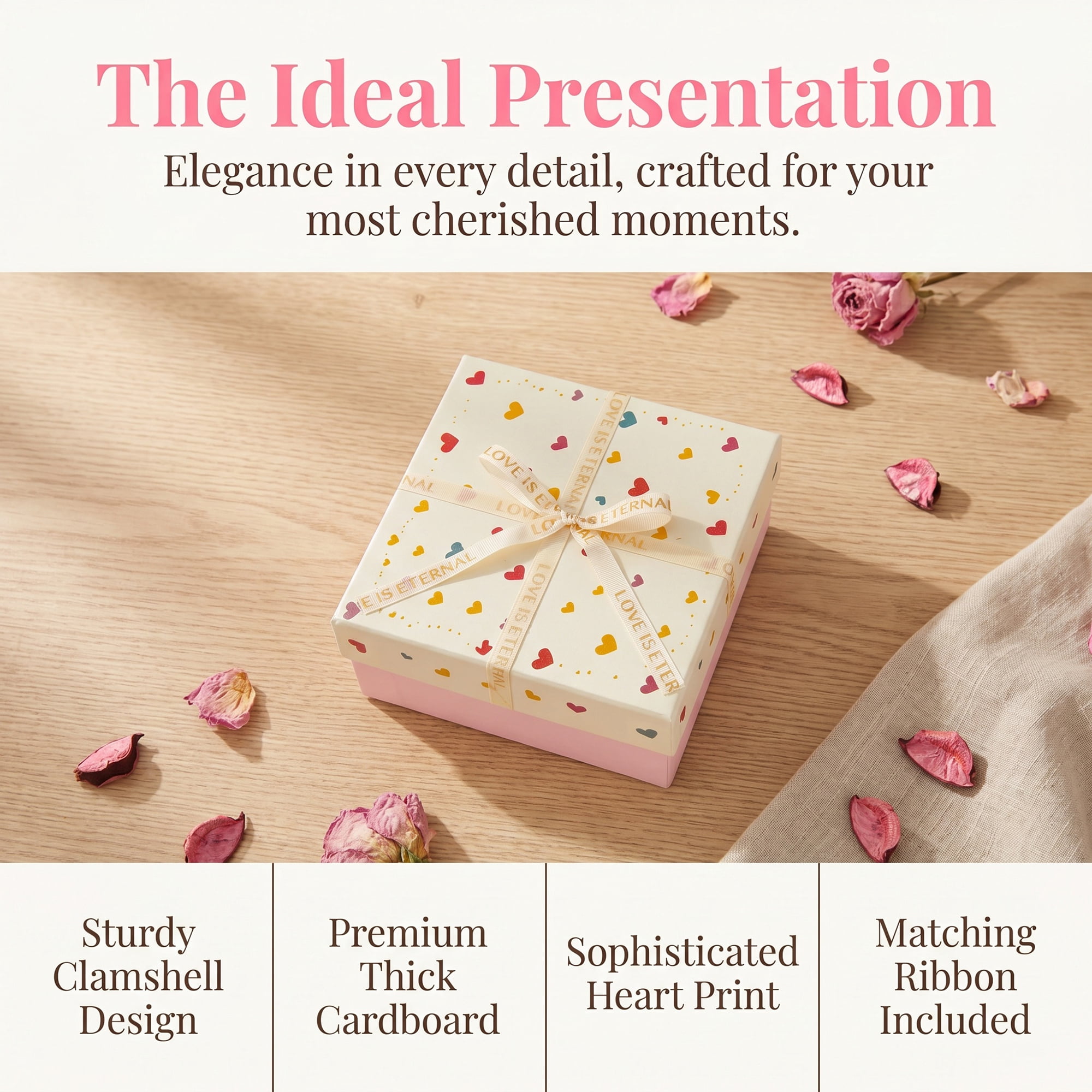 Unique Bargains Colorful Heart Shaped Ribbon Versatile Gift Box Pink 5.9" x 5.9" x 2.8"