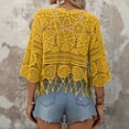 thumbnail image 4 of Women's Plain Fringe Trim Cut out Sheer Cover Up, Boho Scallop Trim 3/4 Sleeve Round Neck Cover up for Vacation, 4 of 5