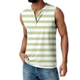 thumbnail image 2 of Mens Tank Top Casual Loose Striped Sleeveless V Neck T Shirts Summer Outings Comfortable Breathable Vests Light Green XL, 2 of 5