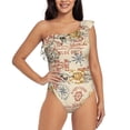 thumbnail image 2 of Picia Vintage Nautical Pattern Women's One Piece Swimsuits,One Shoulder Swimwear Asymmetric ,Ruffle Monokinis Bathing Suits,High Waisted Flattering Bathing Suits-Large, 2 of 8