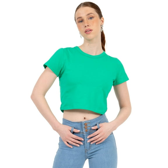 Playera Crop Básica Manga Corta Para Mujer Quarry Color Verde