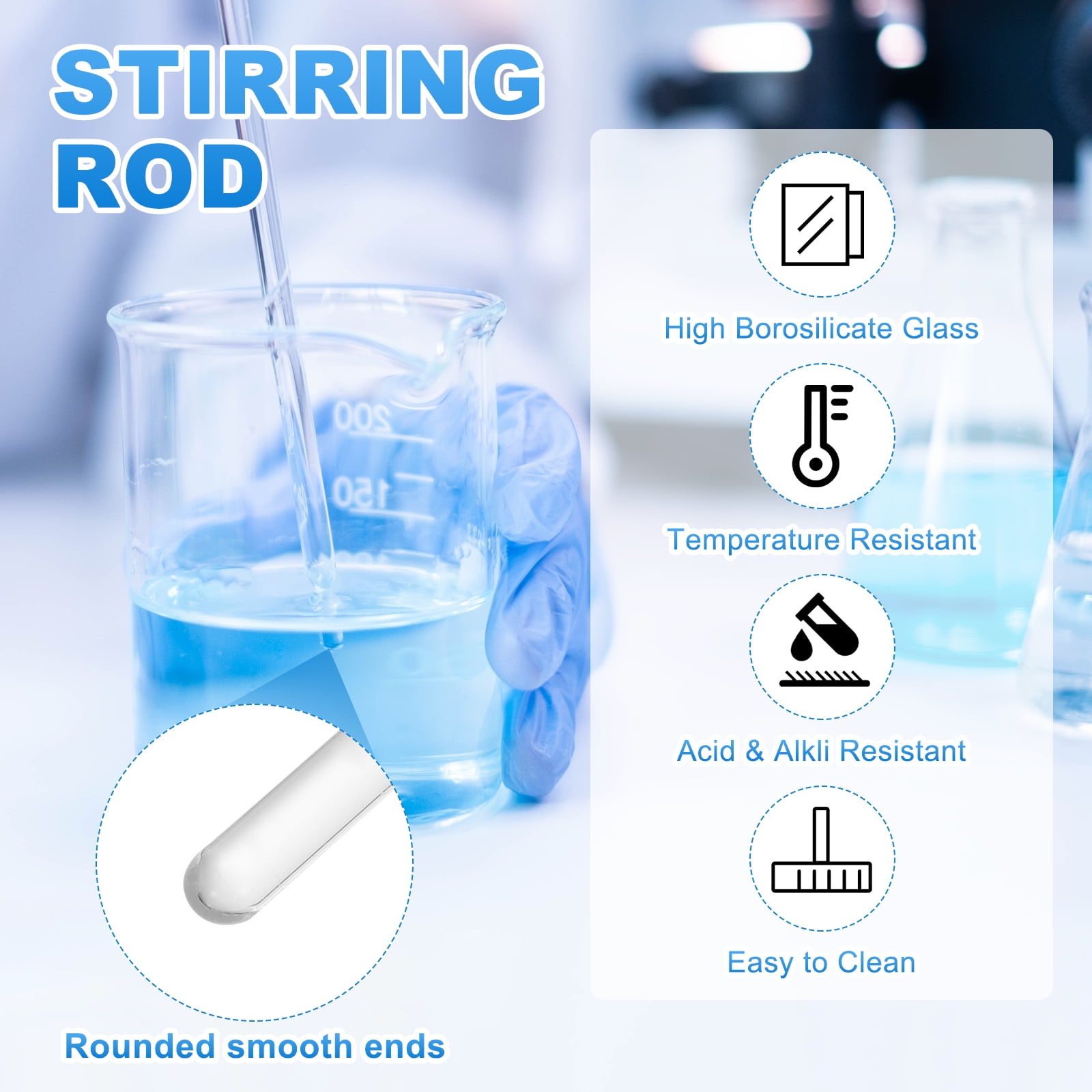 Borosilicate Glass Stick, 11.81inch 8mm Diameter Glass Stirring Rod 12Pcs