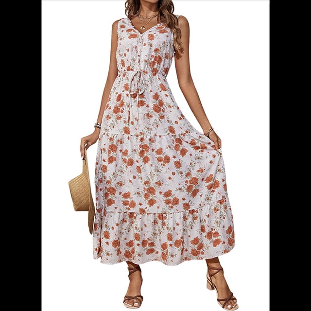 Vestido de Verano para Mujer, Estilo Bohemio, Informal, con Lazo Frontal y Estampado Floral, para Playa y Verano.