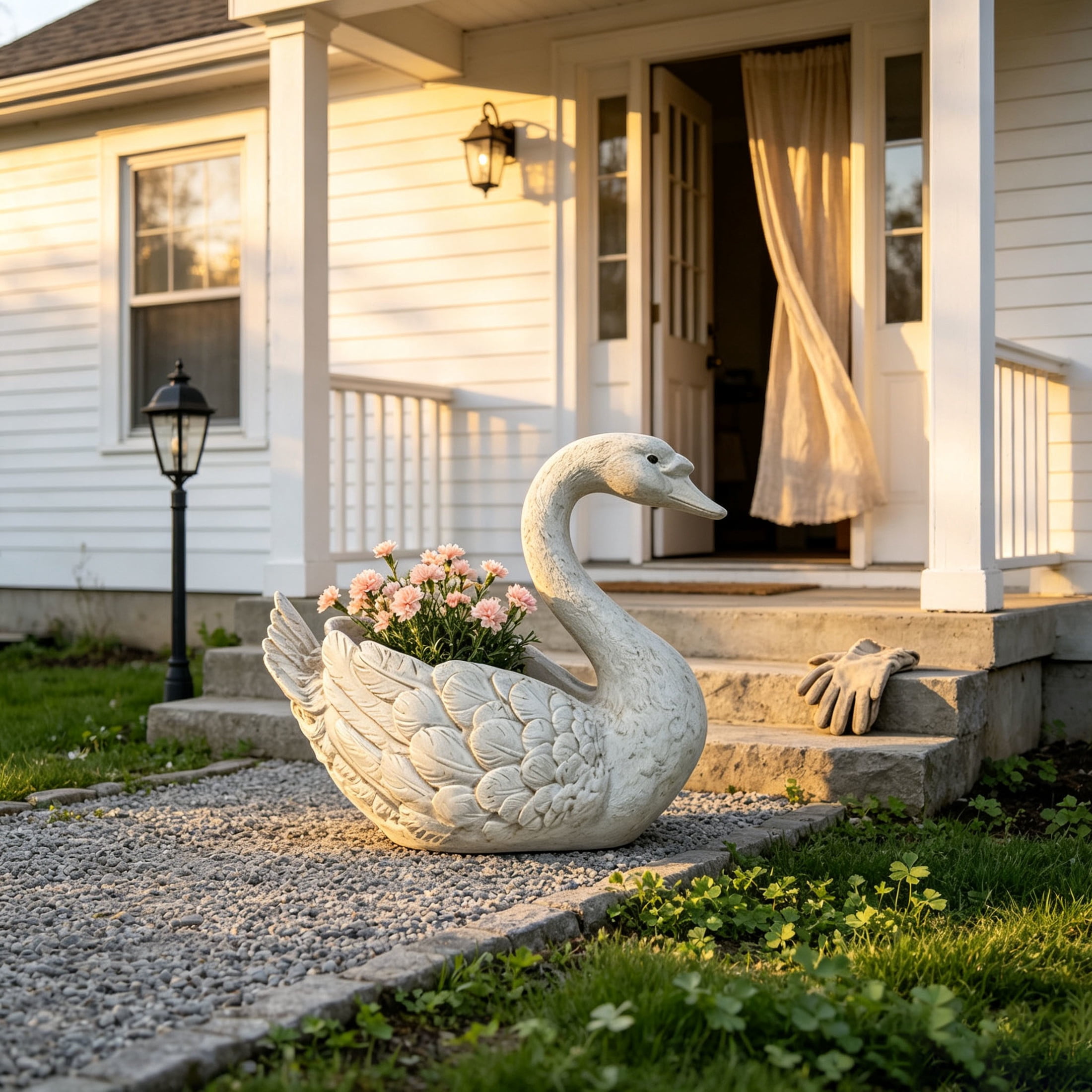 GDF Studio White Swan Statue Planter, Weather-Resistant Resin Garden Flower Pot Sculpture for Pond Patio Lawn Backyard