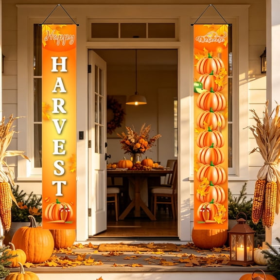 Thanksgiving Door Couplets Set, Fall Decor Outdoor Indoor Home Decor Accents, Pumpkin Maple Leaf Turkey Door Hanging for Entryway, Home, Holiday Decor