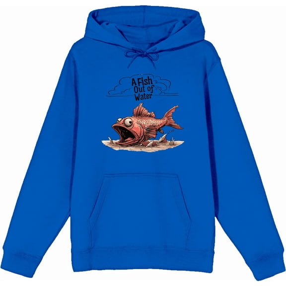 A Fish Out of Water Humor Adult Blue Long Sleeve Hoodie-3XL