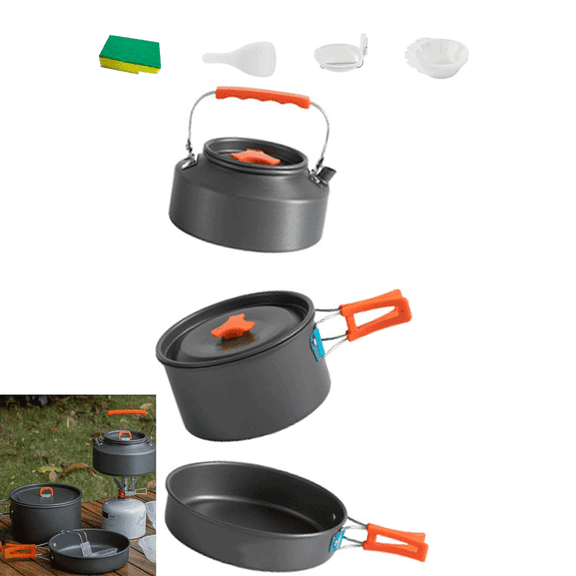 Camping Cookware Set Camping Gear Campfire Utensils Non-Stick Cooking Equipment Lightweight Stackable Pot Pan Bowls With a cleaning cloth for Outdoor Hiking 