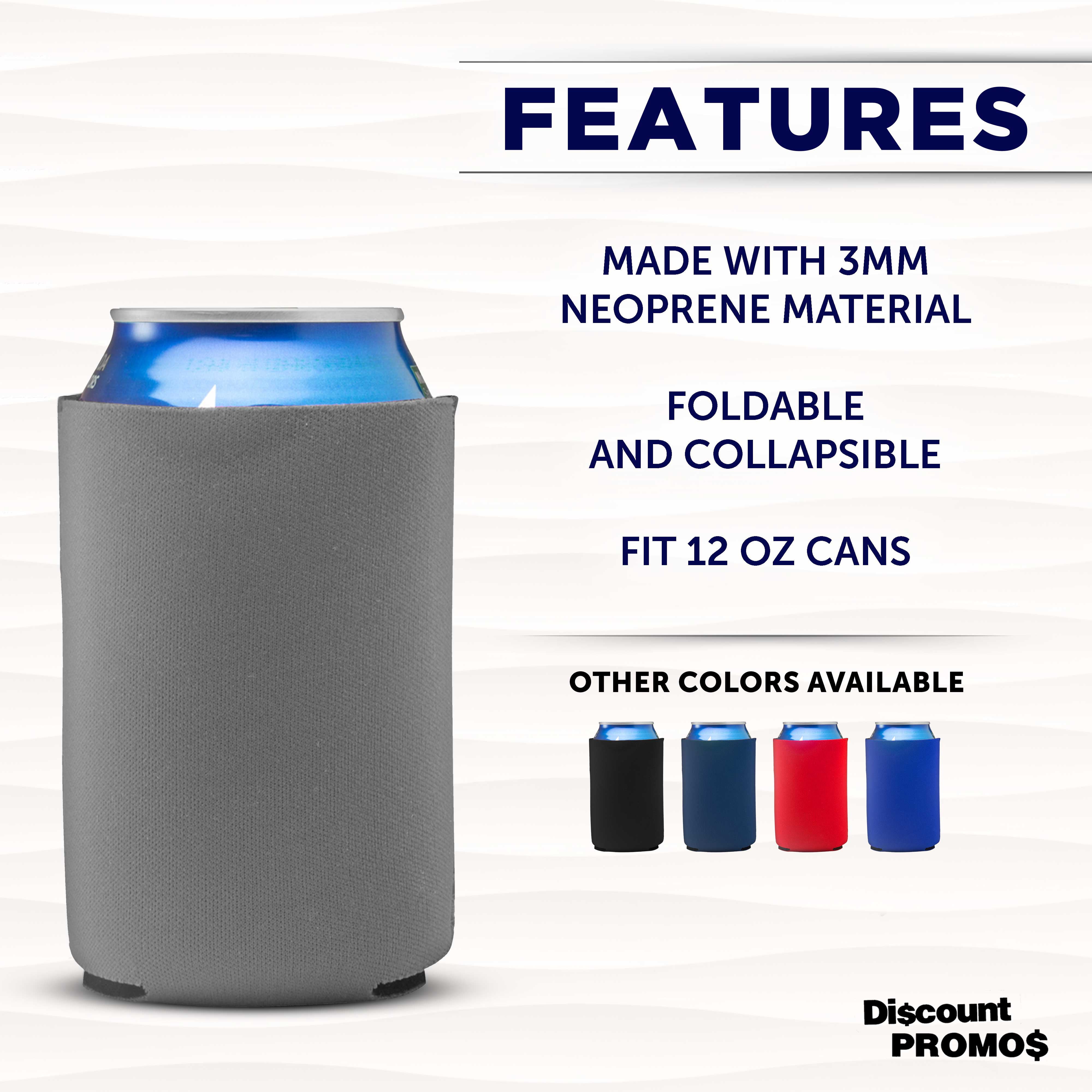 Neoprene Collapsible Can Coolers 12 oz. Set of 10, Bulk Pack - Great for Weddings, Parties, Anniversary, Indoor & Outdoor Events - Grey