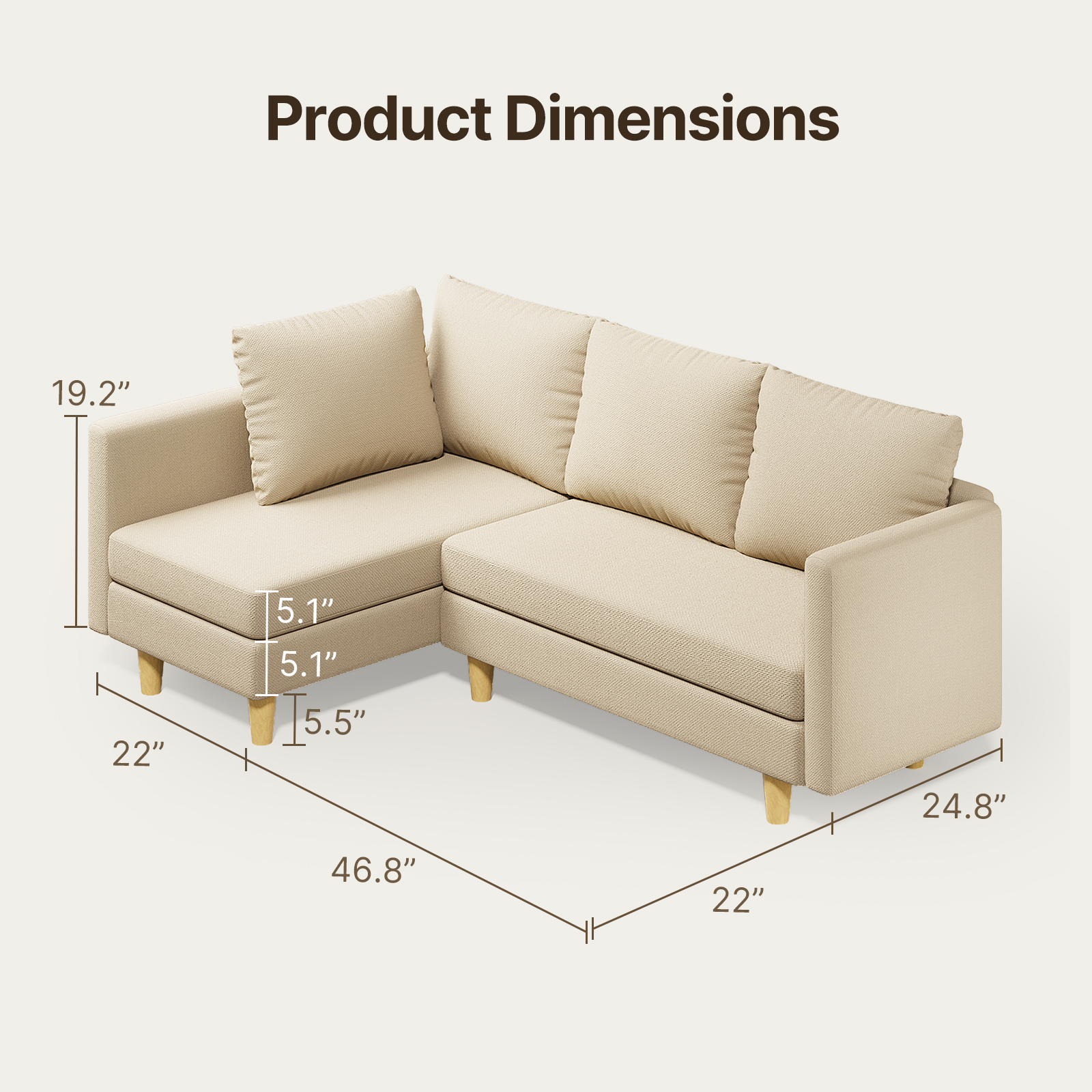 Lofka 106" Modern Sectional Sofa and Couches Bed with Storage and Movable Ottoman for Living Room, Beige