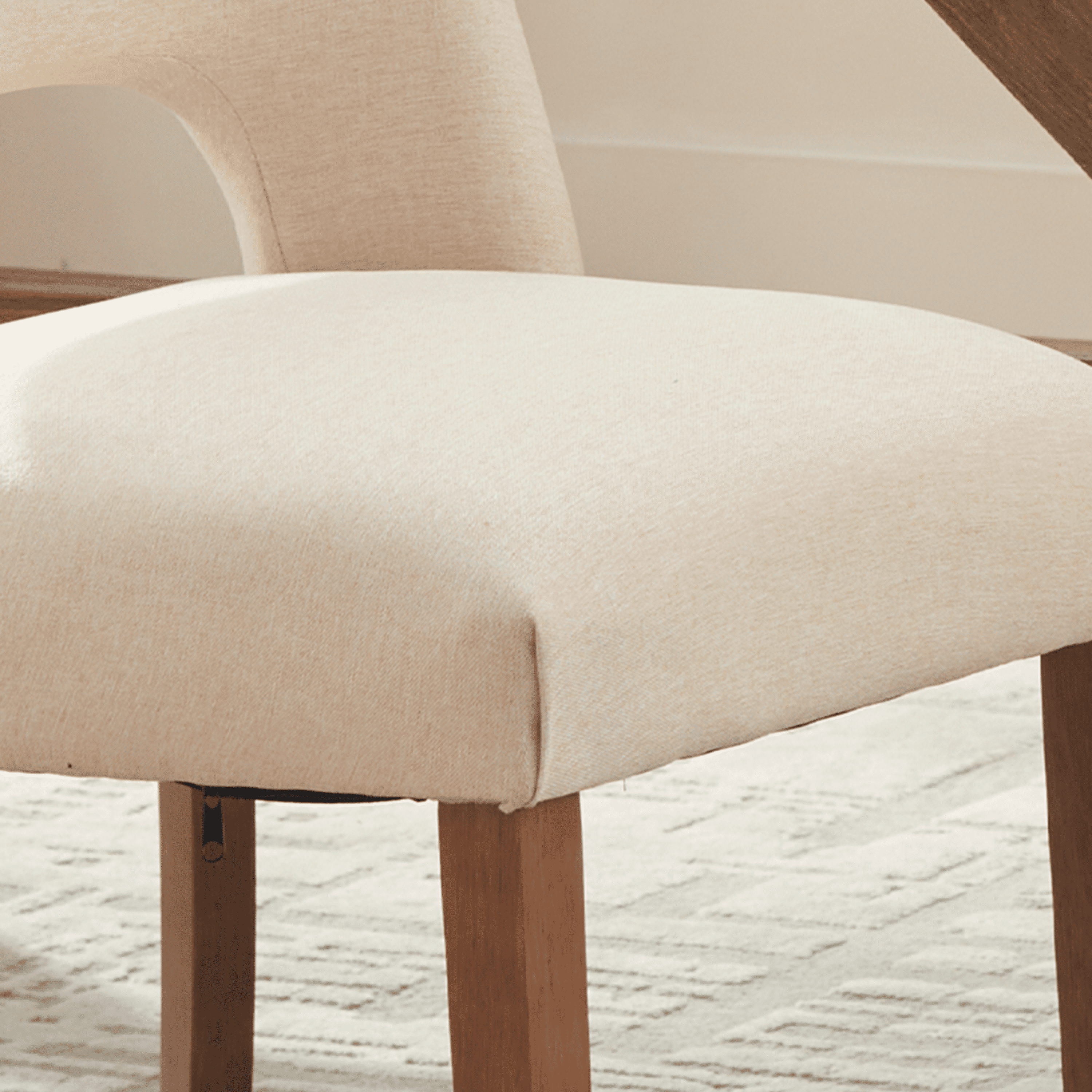Vknow Furniture Modern Chenille Upholstered Dining Chairs Set of 2 with Cutout Back and Solid Wood Legs for Dining Room, Kitchen and Living Room,Beige