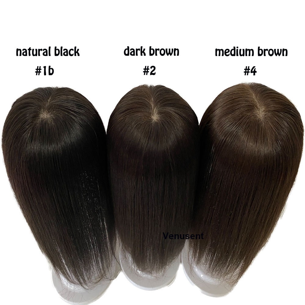 Hair Topper without Bangs Middle Part Straight Hair Topper Real Human Hair 15x16cm Silk Base Clip in Straight Hair Pieces for Women with Thinning Hair