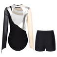 thumbnail image 2 of TiaoBug Gymnastics Biketard Leotards for Women Metallic Long Sleeve Dance Bodysuit with Shorts Silver M, 2 of 5