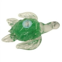 Hand Blown Glass Sea Turtle, Green Body with Swirls That Glow