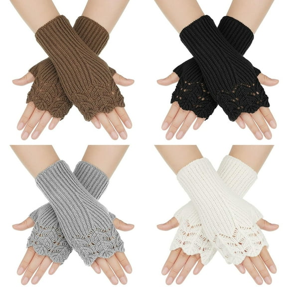 Holzlrgus 4 Pairs Fingerless Gloves Winter Warm Fingerless Mittens for Women Hand Crochet Knit Gloves Open Fingers