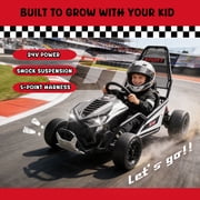 Track Seven 24V Electric Go Kart for Kids, Drift Cart with 400W Motors, Max 7 Mph, Protective Roll Cage, Metal Frame, 5-Point Harness, Bluetooth, 24V Ride on Toy Car Kart for Kids Aged 6+, Black
