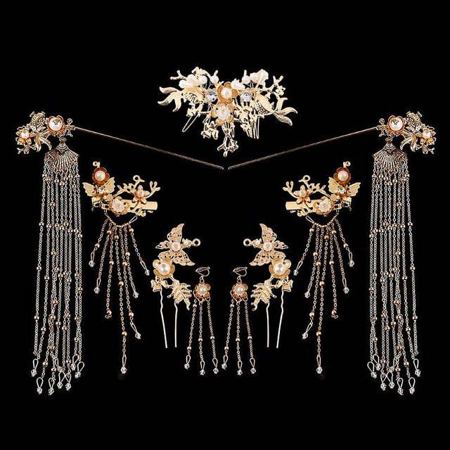 Adornos para el cabello de estilo chino Retro para novia, conjunto de pendientes y tocado de boda con borlas, accesorios de ropa Han