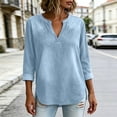 thumbnail image 4 of ClodeEU Women's V Neck Long Sleeve Denim Blouse,Loose Curved Hem Casual Jean Top Sky Blue,Women's Plus S, 4 of 8