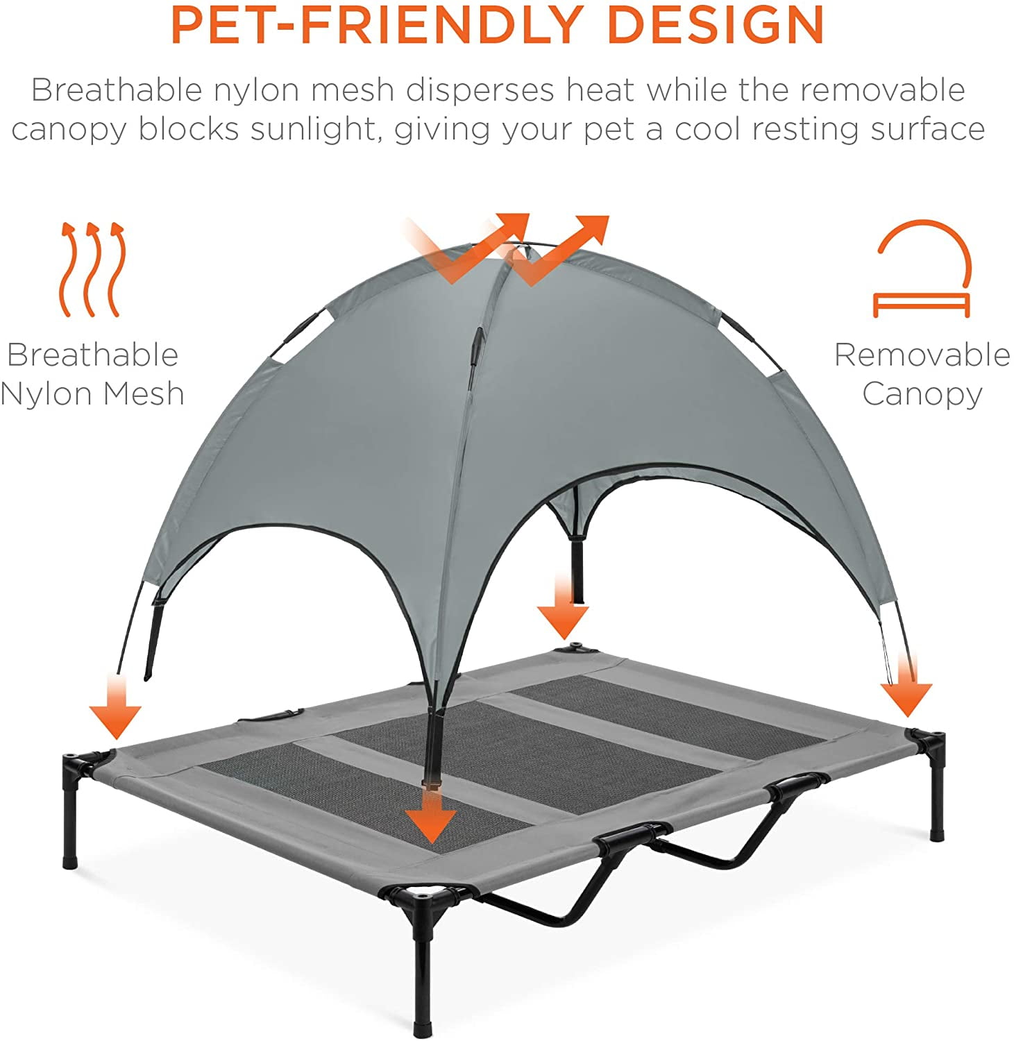 48in Elevated Cooling Dog Bed, Outdoor Raised Mesh Pet Cot w/Removable Canopy Shade Tent, Carrying Bag, Breathable Fabric - Gray