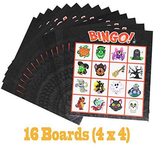 JOYIN 32 Tarjetas de juego de bingo de Halloween (4x4 y 5x5) - 16 jugadores para juegos de cartas de fiesta de Halloween, juegos de aula escolar, truco o trato, suministros de favores de fiesta de Hal
