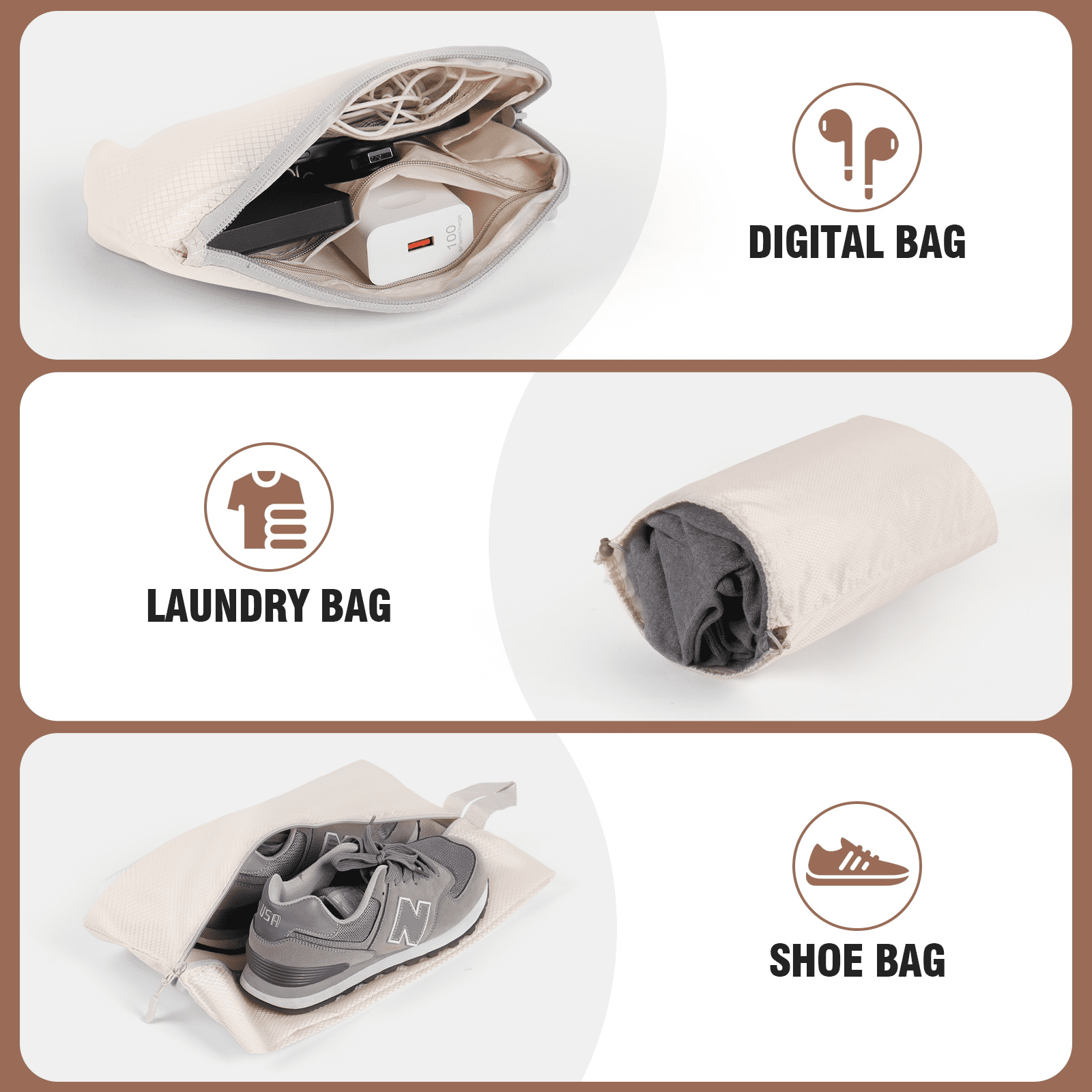 Okaka Compression Packing Cubes Set, Beige, 6-Piece