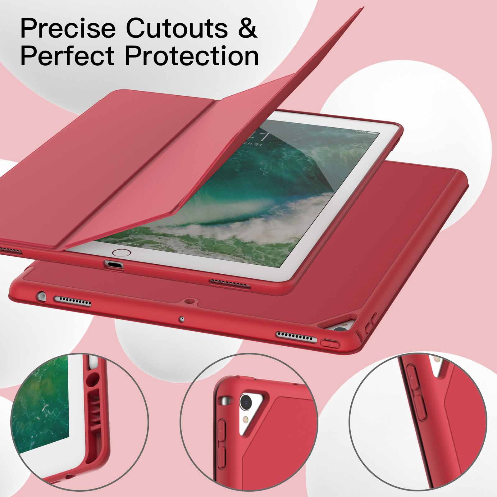 JETech Case for iPad Pro 12.9 Inch (2015/2017 Model, 1st/2nd Generation) with Pencil Holder, Slim Tablet Cover with Soft TPU Back, Auto Wake/Sleep (Red)