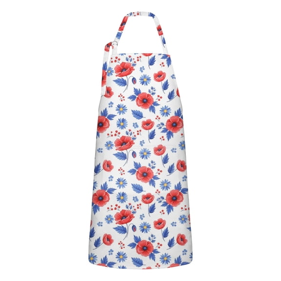 Pioneer Flower Floral Print Pattern Apron for Women and Men, Cotton Linen Waterproof with Pockets, Adjustable, 33x27 Inch for Kitchen, Gardening, BBQ, Salon