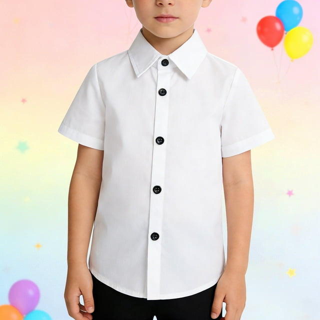 LIJCC Chemise à Manches Courtes Boutonnée pour Tout-Petits et Enfants - Design Classique Uni à Col, Tissu Léger et Respirant, Infroissable pour l'École et les Sorties Décontractées