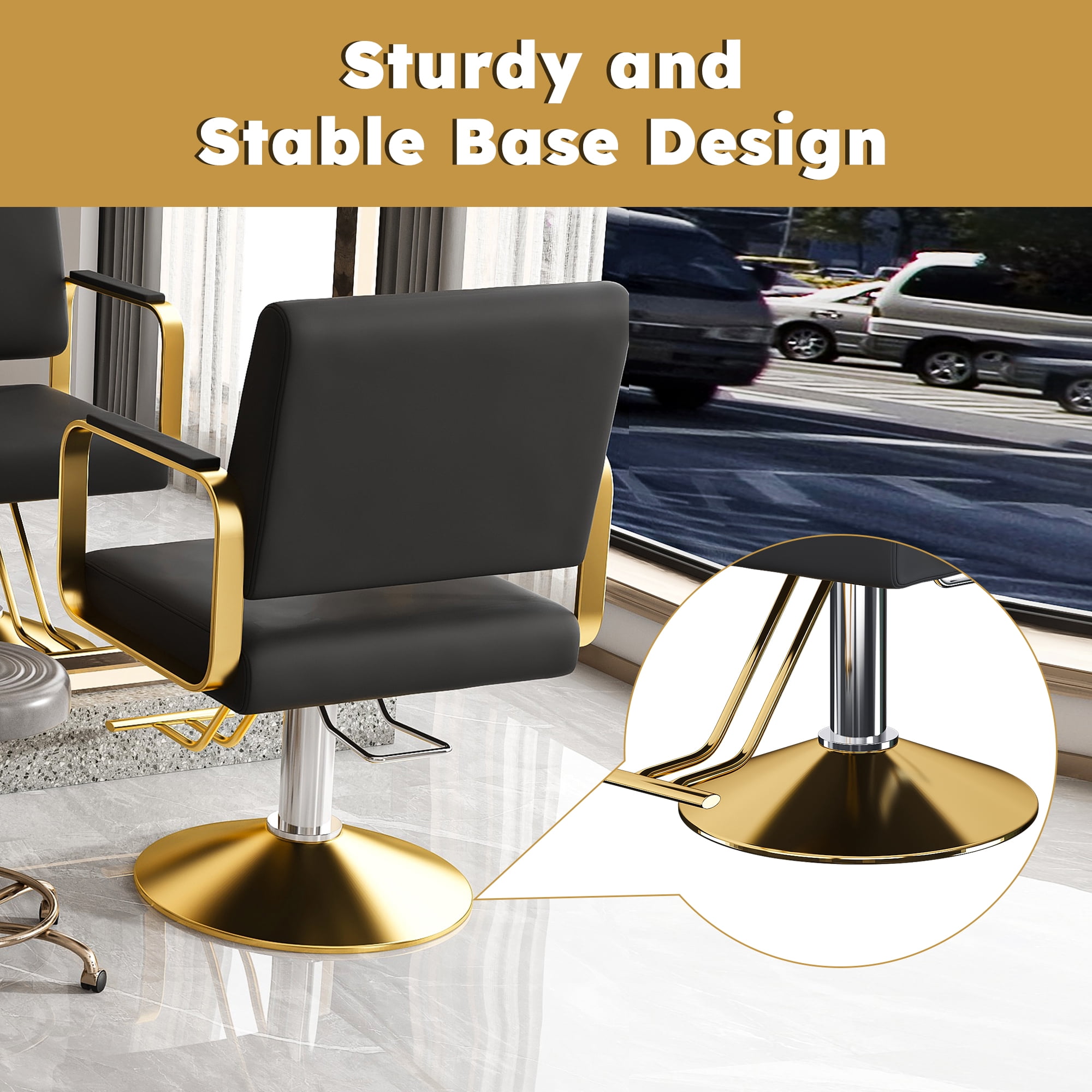 Yoneston 360°Swivel Salon Barber Chair, Rolling Stylist Chair with Heavy Duty Hydraulic Pump, Spa Beauty Equipment for Hair Stylist Women Man, Black+Gold