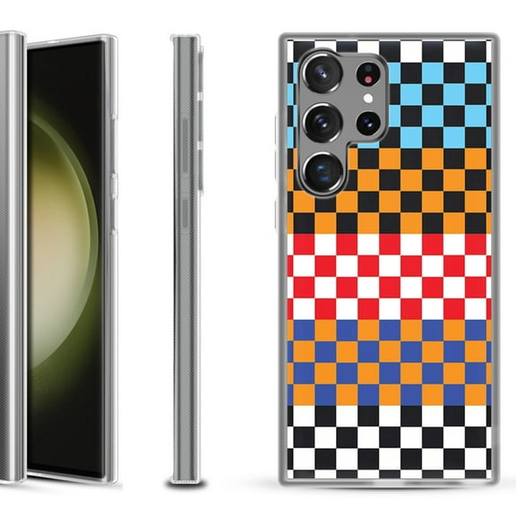 Shockproof Gel Phone Case for Samsung Galaxy S23 Ultra 5G, by OneToughShield ® - Colorful Checker
