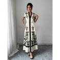thumbnail image 6 of Apricot Women Slim-Fit Printed V-Neck Maxi Dress With Short Sleeves And Floral Embroidery, 6 of 7