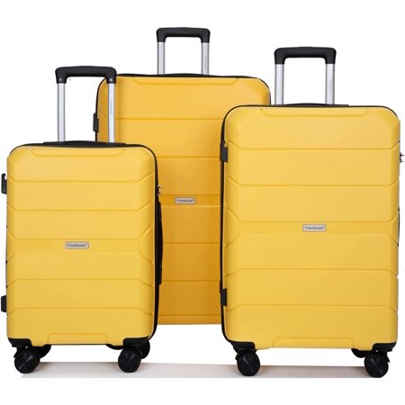 Travelhouse Luggage Sets 3 Piece PP Suitcase Set Hardside Spinner Wheel Luggage Clearance Lightweight TSA Lock for Travel, Business(20/24/28)(Yellow)