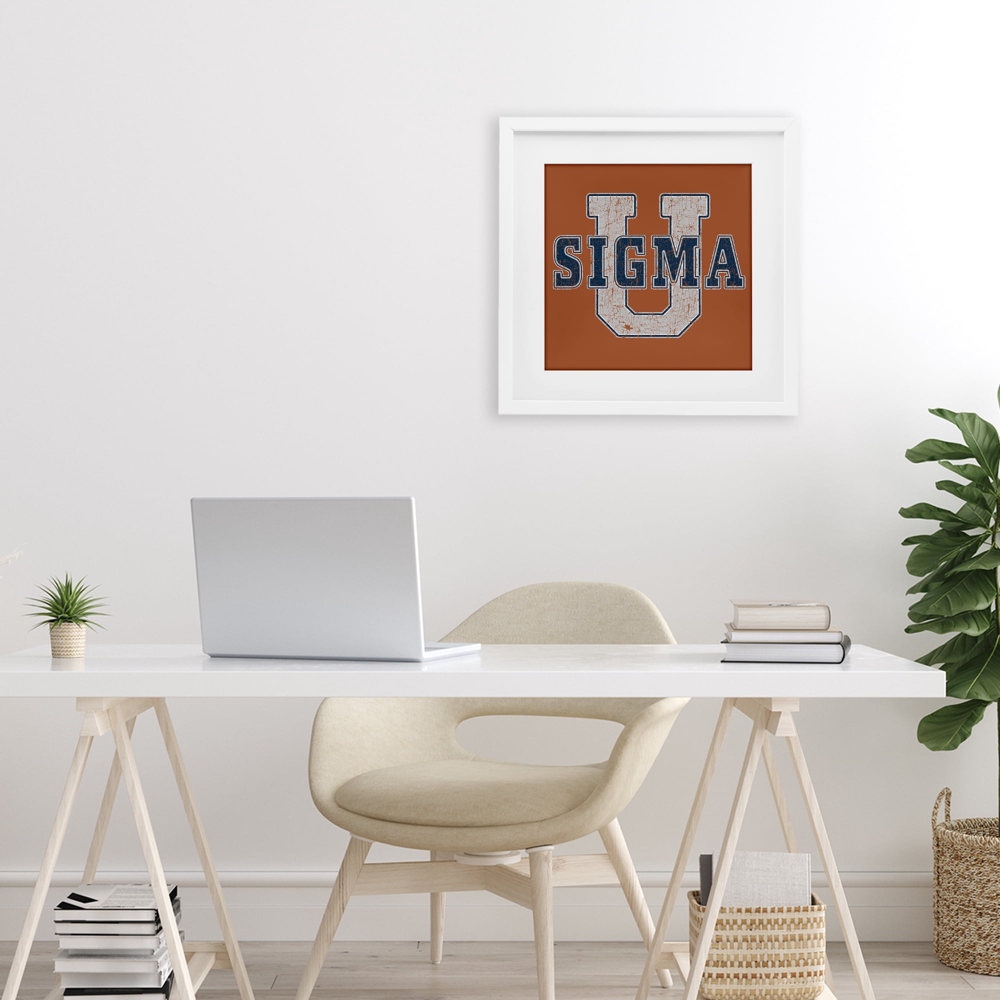 Stupell Industries Sigma University on Brown White Framed Print Under Glass, design by Grotto Studios