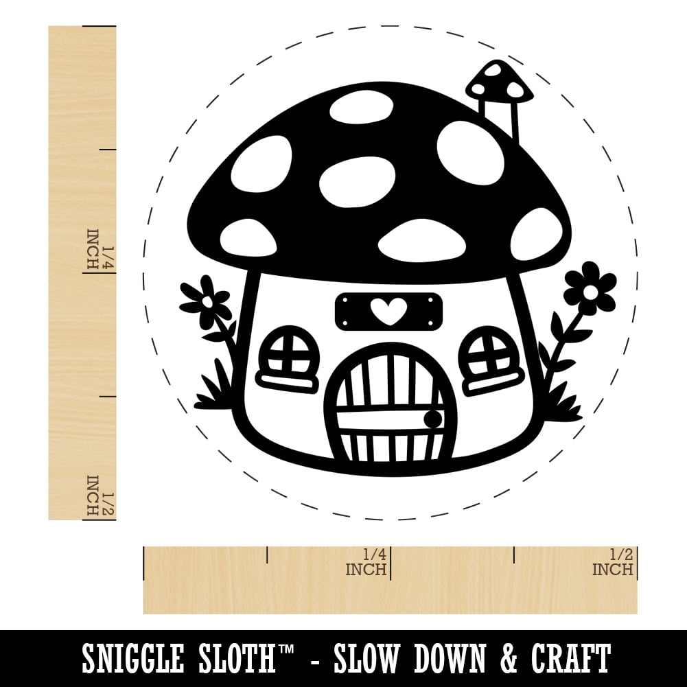 Cute Mushroom Gnome Home Self-Inking Rubber Stamp Ink Stamper - Fuchsia Ink - Mini 1/2 Inch