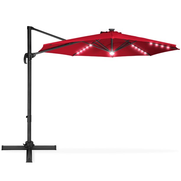 Best Choice Products 10ft 360 Degree Led Cantilever Offset Hanging Market Patio Umbrella W Easy Tilt Red Walmart Com Walmart Com