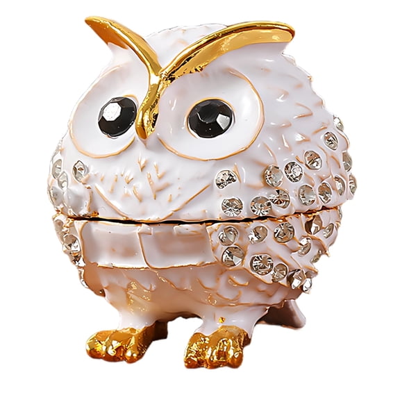 Owl Trinket Box, Rhinestone Inlaid Lovely Jewelry Box, Enameled Hand Painted Bird Trinket Box with Hinged Closure, Cute Small Animal Ring Holder, Decorative Figurine for Home Decor, Gift Giving