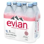 evian Natural Spring Drinking Water, 1 L, 6 Pack Bottles