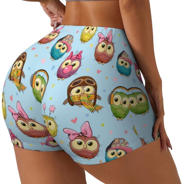 Fotbe Cute Cartoon Owls 3 Shorts Sin Costuras – Shorts Deportivos de Cintura Alta para Mujer, Elásticos para Gimnasio, Yoga, Running o Ciclismo-X-Large