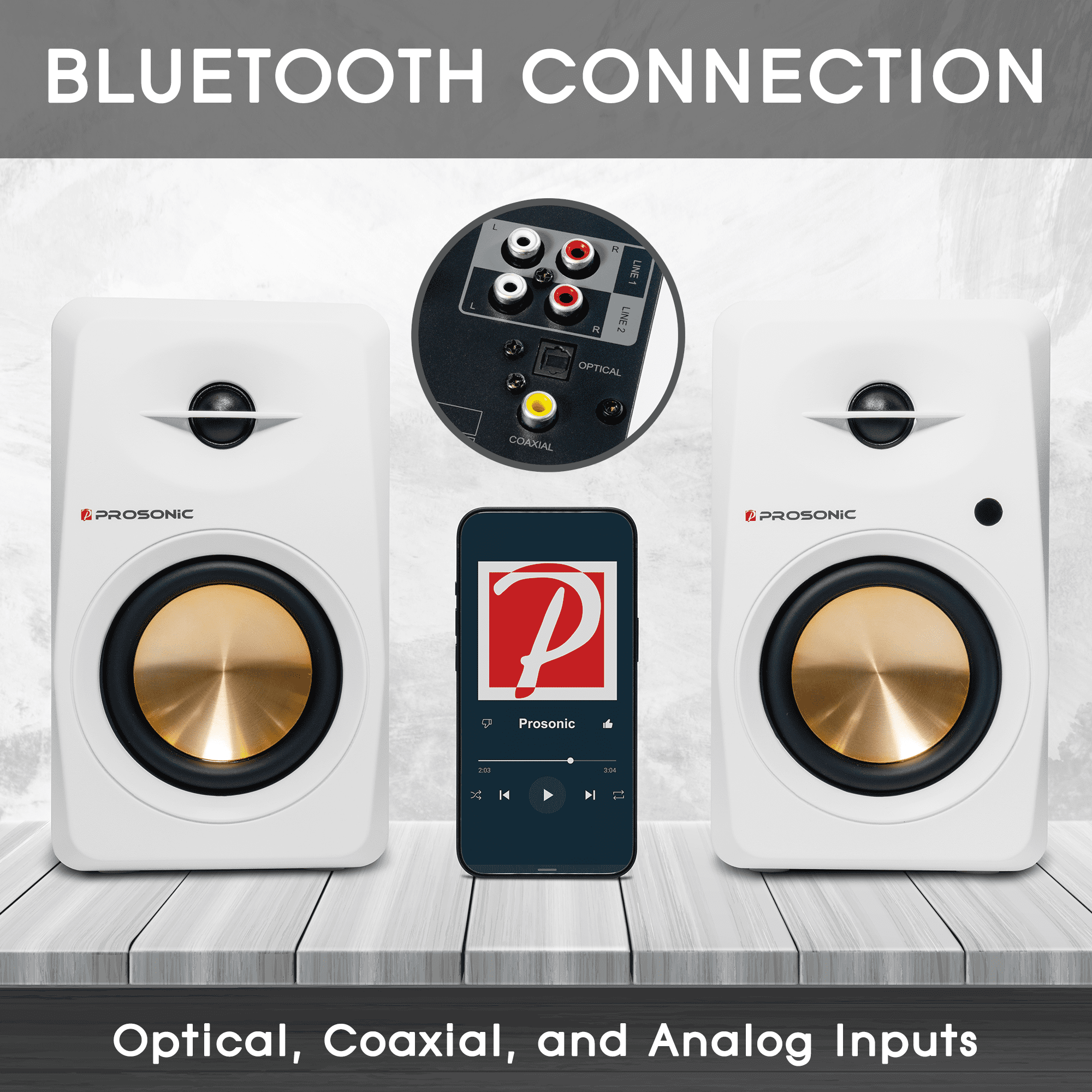 Prosonic BT30 Active Powered Wireless Bluetooth Bookshelf Speakers for for Home, Studio, Turntable, Etc 80 Watts (White)