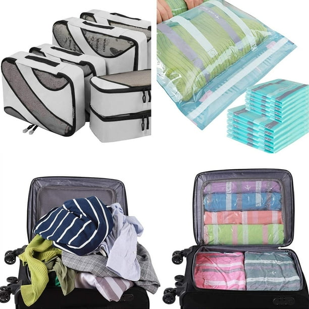 Bagail 6 Set Packing Cubes Grey and 8 Pack Roll Up travel