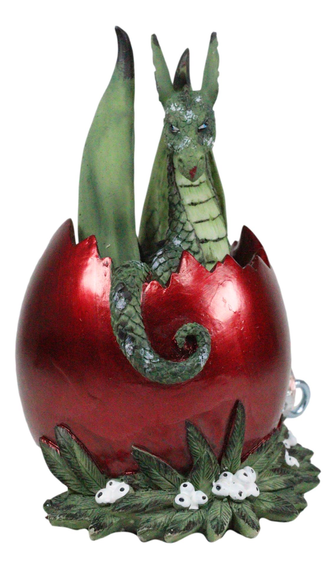 Ebros Amy Brown Holiday Green Mischief Dragon Hiding Red Egg Ornament Figurine