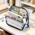 thumbnail image 6 of Standing Pencil Case with Base Large Capacity Stationery Pouch Pen Bag with Zipper for Women Men Light Blue Geometric Pattern, 6 of 7