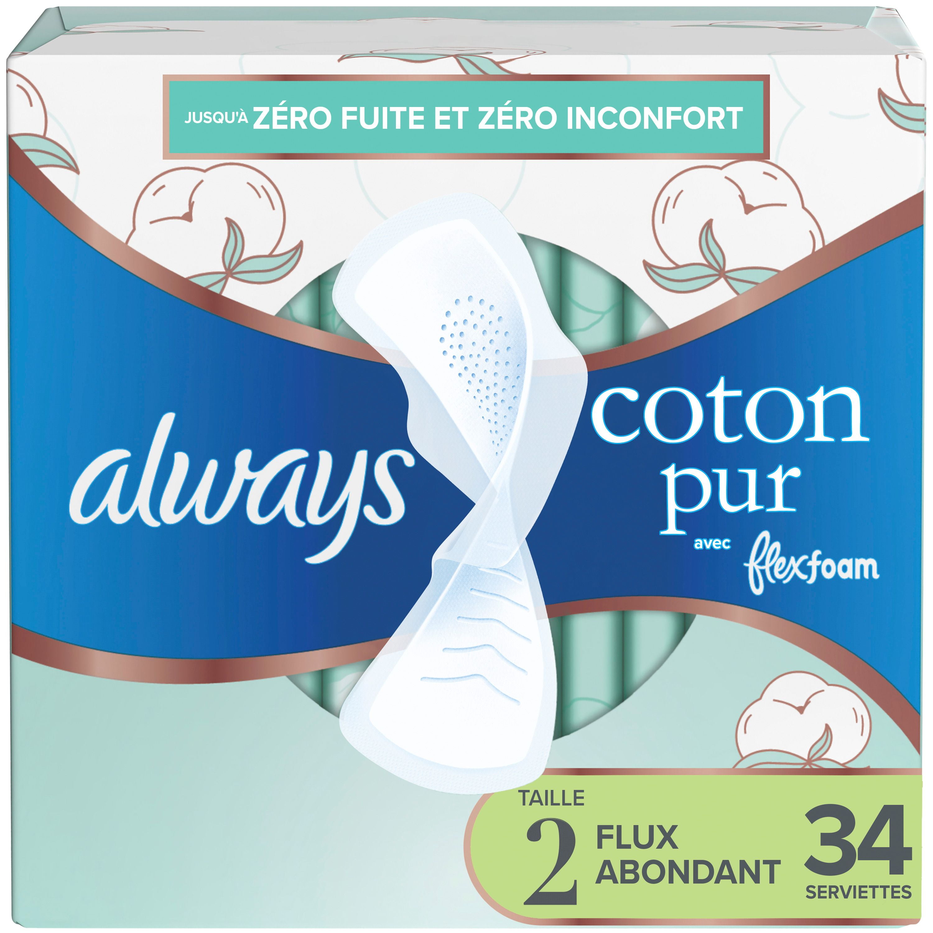 Always Pure Cotton with FlexFoam Pads, Size 2, Heavy, with Wings, Unscented, 34 Count