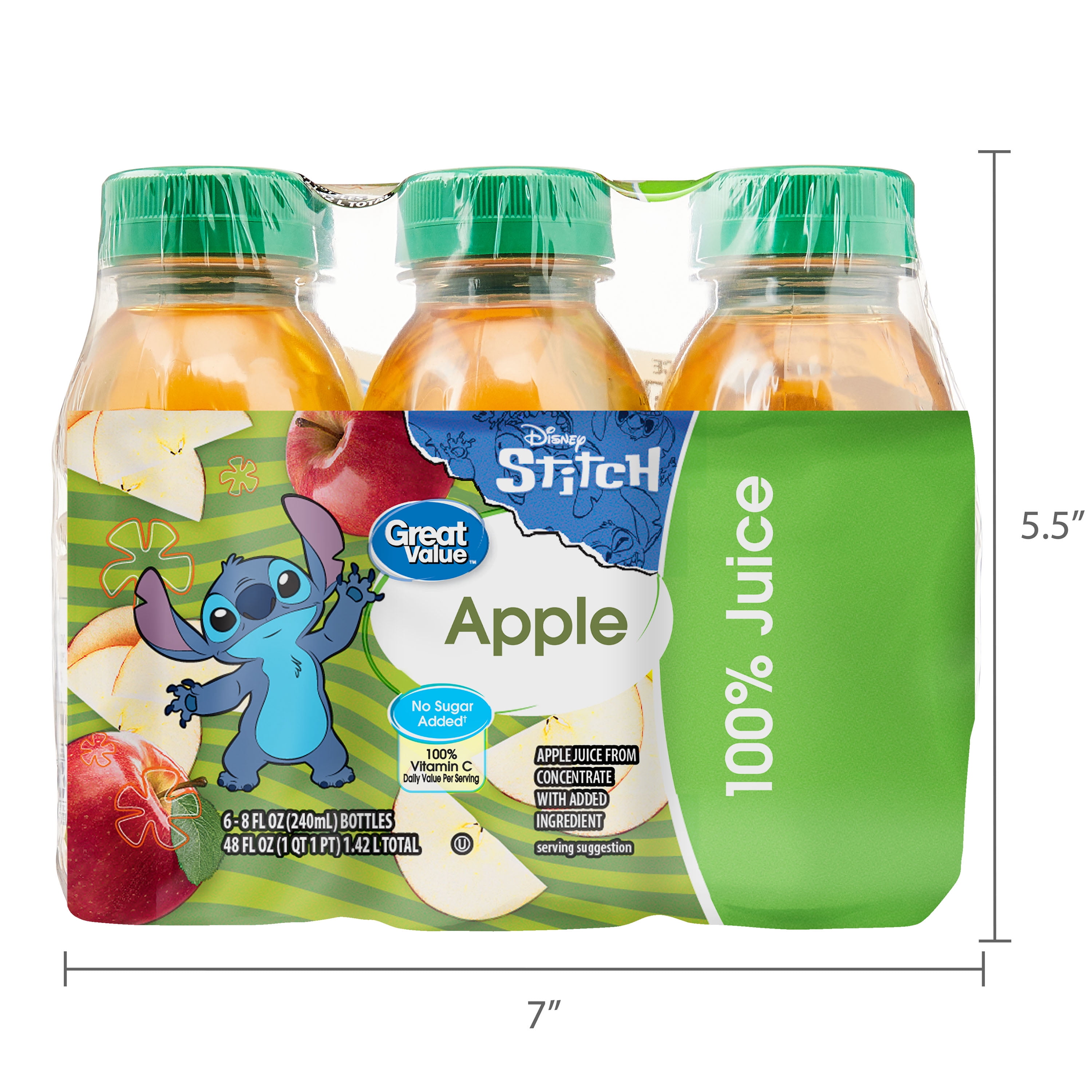 Great Value Apple Juice, Featuring Stitch, 8 fl oz, 6 Count
