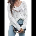 thumbnail image 2 of Suéteres de Otoño con Cuello Redondo de Crochet y Aberturas, Bonitos Suéteres de Invierno para Mujer, A S, 2 of 10