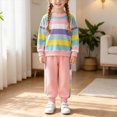 thumbnail image 2 of Futezty Girls 2 Piece Outfit Long Sleeve Sweatshirt and Jogger Pants Rainbow Stripe Tracksuit Fall Winter Clothe Set 2T-7T, 2 of 7