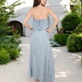 thumbnail image 2 of Women's Tube Ruffle Detail Layered Floral Print Flared Maxi Vacation Dress - Medium, Blue, 2 of 7