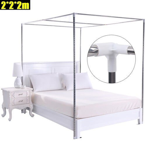 King Size Metal Canopy Bed Frame 4 Corner Bedding Canopy Frame Post Bracket Stainless Steel 2*2*2m