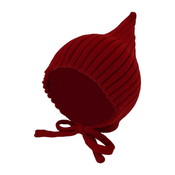 OOOUM Pointy Knit Baby Hat For Infants Toddlers Ribbed Earflap Ties Elf Hat Cold Weather Warm Winter Hat Red