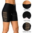 thumbnail image 4 of Womens Hollow Out Swim Shorts High Waisted Short Swim Shorts Black Swim Capri Pants, 4 of 6