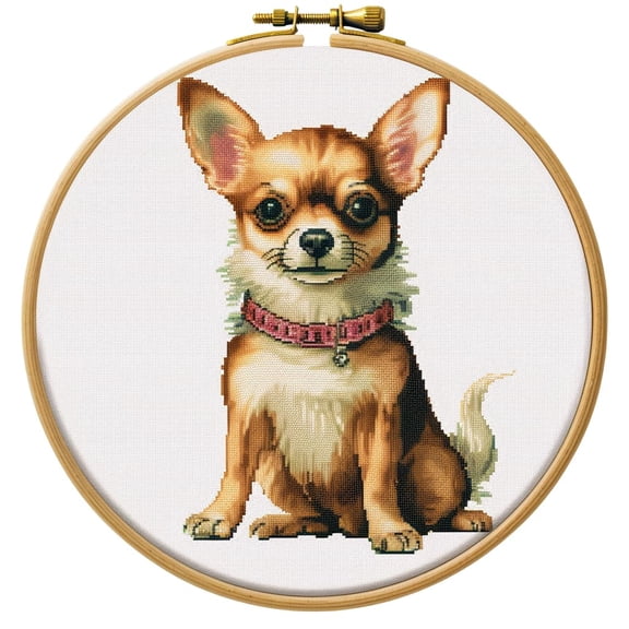 Chihuahua DIY Stamped Cross Stitch Kits for Beginners Easy with Hoop 11CT Needlepoint Embroidery Counted Cross Stitch Kits Art Craft Wall Decor and Gift 35x35cm(2)